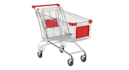 Empty shopping cart with red accents isolated PNG with Transparent Background
