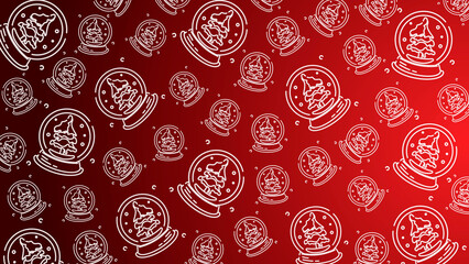 Doodle Snow Globe Seamless Pattern Loop 4K. Christmas and Winter Holiday Red Background