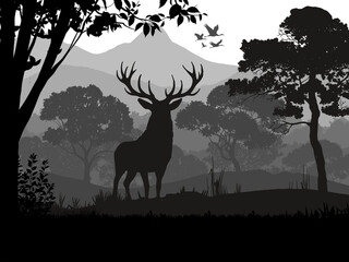 Majestic Deer in a Serene Forest Silhouette