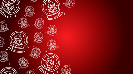 Doodle Snow Globe Seamless Pattern Loop 4K. Christmas and Winter Holiday Red Background