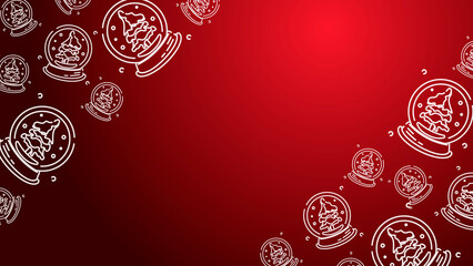 Doodle Snow Globe Seamless Pattern Loop 4K. Christmas and Winter Holiday Red Background
