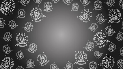 Doodle Snow Globe Seamless Pattern Loop 4K. Christmas and Winter Holiday Dark Background