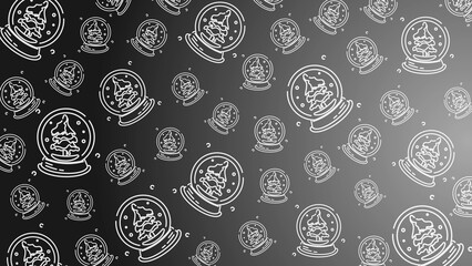 Doodle Snow Globe Seamless Pattern Loop 4K. Christmas and Winter Holiday Dark Background