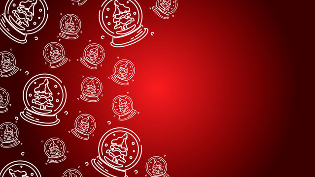 Doodle Snow Globe Seamless Pattern Loop 4K. Christmas and Winter Holiday Red Background
