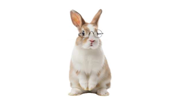 Cute rabbit wearing glasses looking at camera isolated PNG with Transparent Background - Powered by Adobe