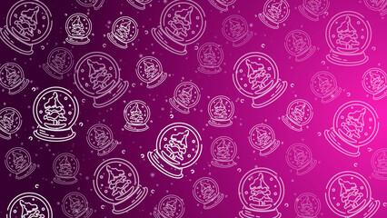 Doodle Snow Globe Seamless Pattern Loop 4K. Christmas and Winter Holiday Pink Background