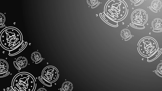 Doodle Snow Globe Seamless Pattern Loop 4K. Christmas and Winter Holiday Dark Background