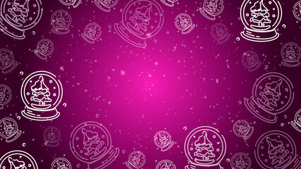 Doodle Snow Globe Seamless Pattern Loop 4K. Christmas and Winter Holiday Pink Background
