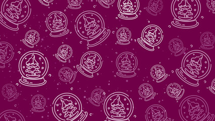 Doodle Snow Globe Seamless Pattern Loop 4K. Christmas and Winter Holiday Pink Background