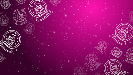 Doodle Snow Globe Seamless Pattern Loop 4K. Christmas and Winter Holiday Pink Background