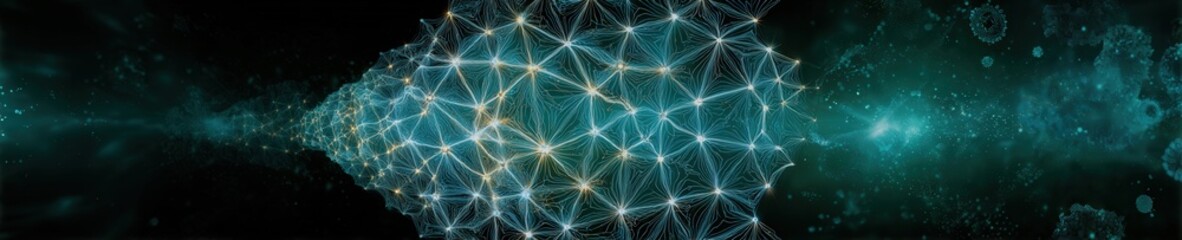 Fototapeta premium Abstract geometric Christmas 2026 background with glowing polygon lines and subtle snowflakes in deep blue, silver, and cyan tones.