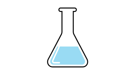Erlenmeyer flask icon with blue chemical solution. A flat vector outline graphic for science, laboratory, and experiment concepts