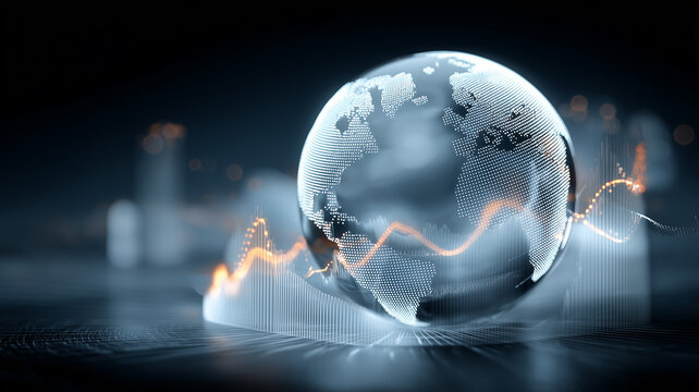 A digital economy concept featuring a stylized transparent globe with analytical waves, symbolizing financial growth, global markets and evolving economic landscapes.
 - Powered by Adobe