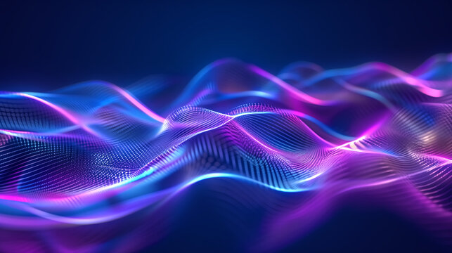 glowing energy waves flowing in symmetry, holographic blue-viole