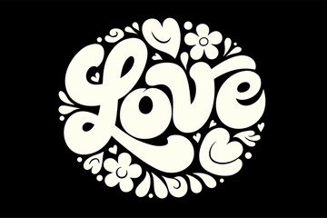 Hand-Drawn Love Typography Round Logo with Romantic Decorative Elements