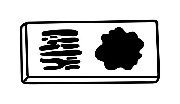 Blood sample on a glass slide, vector illustration. Biological fluid analysis, hematology test. Bloodwork, laboratory research of cell morphology. Black and white clipart. Doodle for medical projects