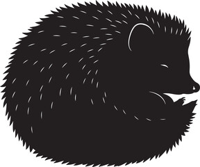 Sleeping curled hedgehog silhouette illustration in a minimalist graphic style, isolated wildlife animal vector art perfect for nature and wildlife designs