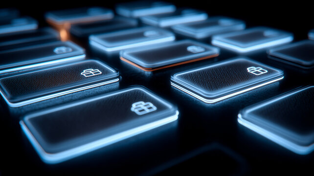 A collection of futuristic gift cards arranged in rows symbolizing modern consumer convenience and the evolving landscape of digital purchasing experiences.