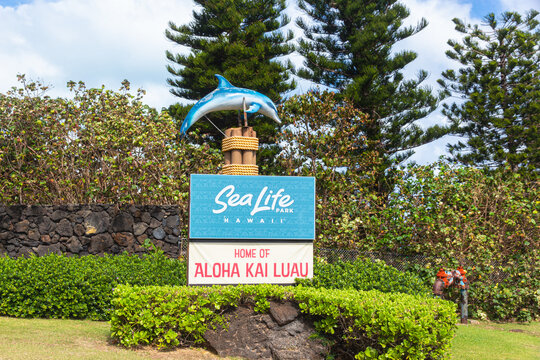Sign board at Sea Life Park Hawaii, Oahu's top marine park and aquarium. As viewed on February 27, 2024.