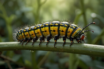 caterpillar on a green leaf