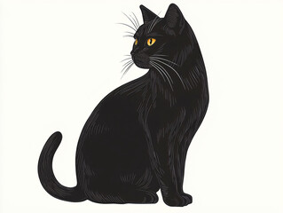Elegant Black Cat Illustration with Striking Yellow Eyes