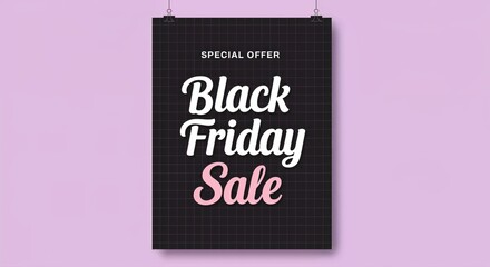 Black Friday Sale Announcement: A striking poster announces a Black Friday sale against a soft, inviting backdrop, emphasizing value and promotion for customers.