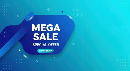 Mega Sale Advertisement: A dynamic promotional banner design showcasing the words Mega Sale and Special Offer, using a modern, geometric style with a gradient color scheme.