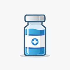 Obraz premium Blue Vial of Medicine with White Cross Symbol.