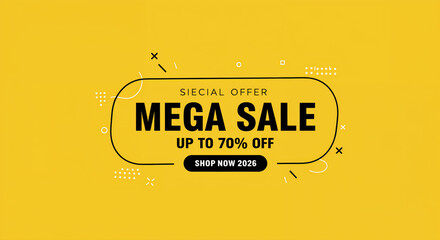 Mega Sale Advertisement: Eye-catching banner advertising a significant sale event, with a bold design and enticing offer, perfect for promoting discounts and driving consumer engagement.