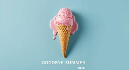 Goodbye Summer Sweetness: A melting pink ice cream cone, a bittersweet farewell to the summer season, capturing the ephemeral nature of joy and the anticipation of new beginnings.