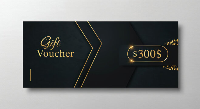 Elegant Gift Voucher: A sophisticated gift voucher design with gold accents and a luxurious dark backdrop, ideal for presenting a $300 value.