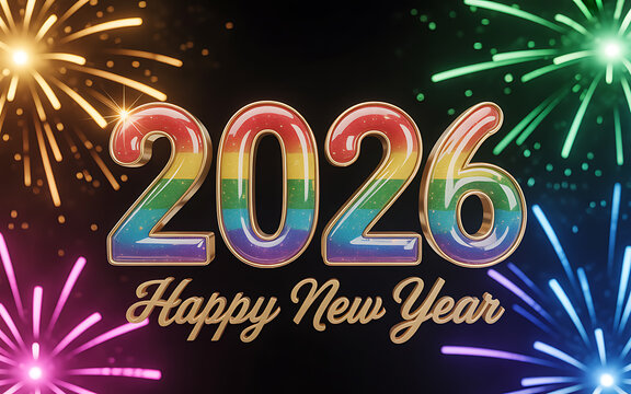 Happy New Year 2026 Rainbow Pride Fireworks Celebration image photo