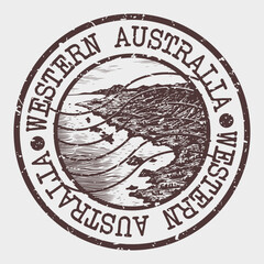 Obraz premium Western Australia Region Landscape Scene Stamp Vector.