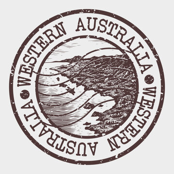 Western Australia Region Landscape Scene Stamp Vector.