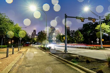 View of Downtown Houston near Allen Parkway and Eleanor Tinsley Park During the Rain