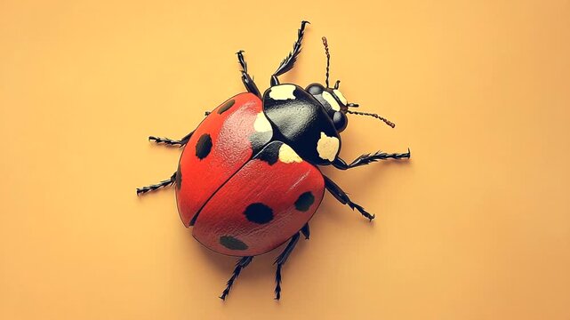 Close-up of a vibrant ladybug on a warm orange background