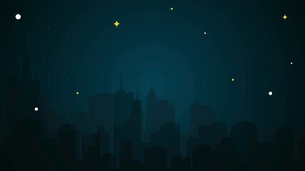Night city silhouette with animated stars abstract background illustration - Powered by Adobe