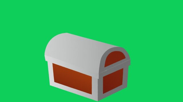 Isometric illustration of an open treasure chest filled with golden ingots and coins against a solid green screen background