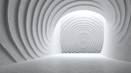 Naklejka premium Minimal white neutral background with subtle spiral pattern and clean white floor, soft even lighting, simple elegant composition, modern abstract design, spacious and calm atmosphere.