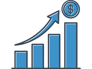 Blue Bar Graph With Upward Arrow and Dollar Coin Symbol Illustrating Financial Growth and Positive Trend on Black Background Clean Vector Illustration