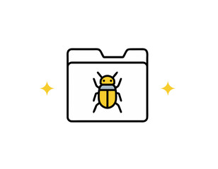 Clean Vector Illustration Of A Yellow Beetle Bug On A White Folder Icon With Sparkles Isolated On Black Background Graphic Design Element