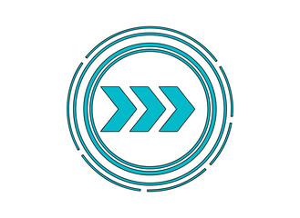 Abstract Futuristic Digital Circle With Three Cyan Arrows Pointing Right Against A Black Background Represents Direction Motion Progress And Technology Concept