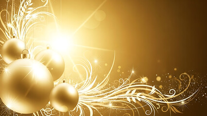 Golden Christmas Ornaments with Swirling Decorative Flourishes and Bright Light ball decoration