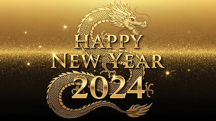 Golden Dragon Happy New Year 2024 Celebration with Glittering Lights image