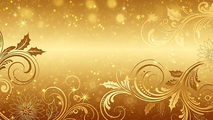 Golden floral swirls and bokeh lights on a gradient background image