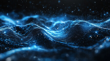 4K abstract dark background with glowing particles and lighting effects, enhanced with grain, conveying a futuristic cyber concept, digital energy, and high-tech visual atmosphere