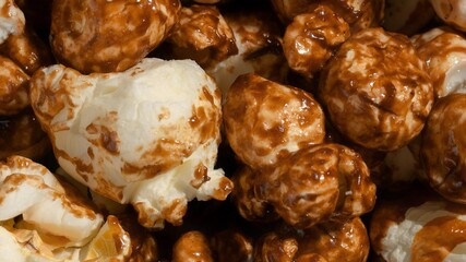 Close up of chocolate taste popcorns. Sweet popcorn. food