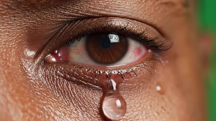 CloseUp of a Crying Eye Emotional Pain and Human Suffering Depicted in a Single Tear Exploring Themes of Sadness Grief and Vulnerability with a Focus on the Raw and Intense Expression of Human Emotio.
