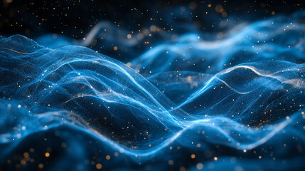 4K abstract dark background with glowing particles and lighting effects, enhanced with grain, conveying a futuristic cyber concept, digital energy, and high-tech visual atmosphere