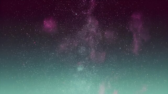 Abstract background with sparkling particles and bokeh effect, representing a cosmic or magical atmosphere with a gradient from deep purple to teal